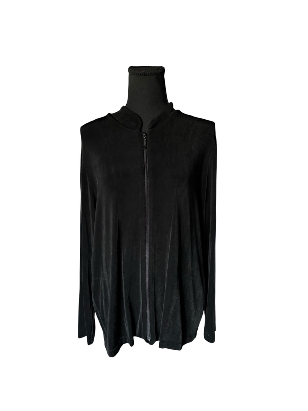 Chico’s Travelers Size 1 (L) Black Zip Front Jacket Stretch Cardigan Lightweight
